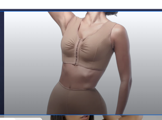 Postoperativer Kompressions-BH und Shapewear von Lipoelastic – Beige Trageansicht Frontansicht